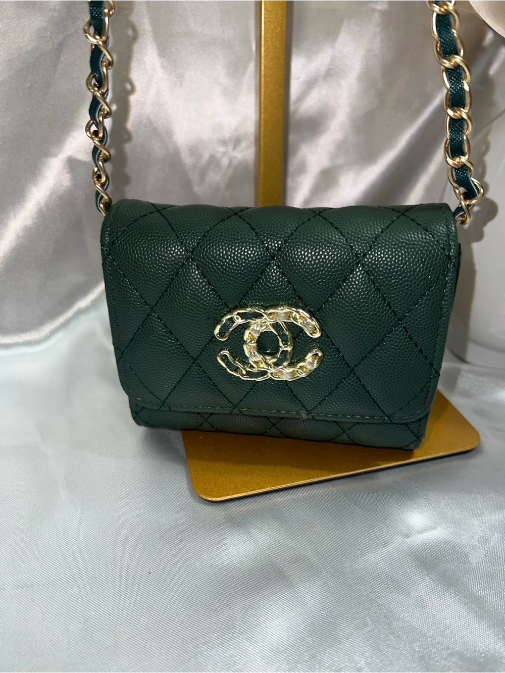 Inspired C-Quilted Mini Flap Bag in Deep Green with Gold Hardware